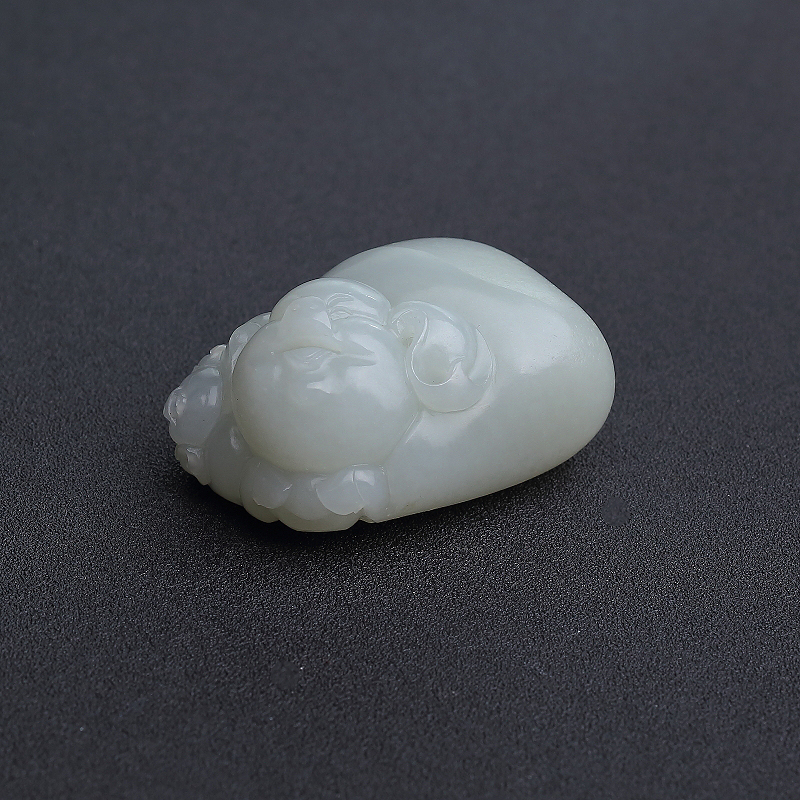 籽料和田青白玉福猪吉祥手把件 - 红掌柜