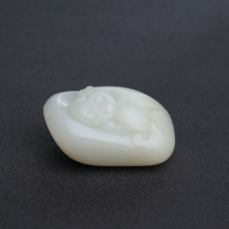 新疆和田青白玉弥勒佛手把件 - 红掌柜