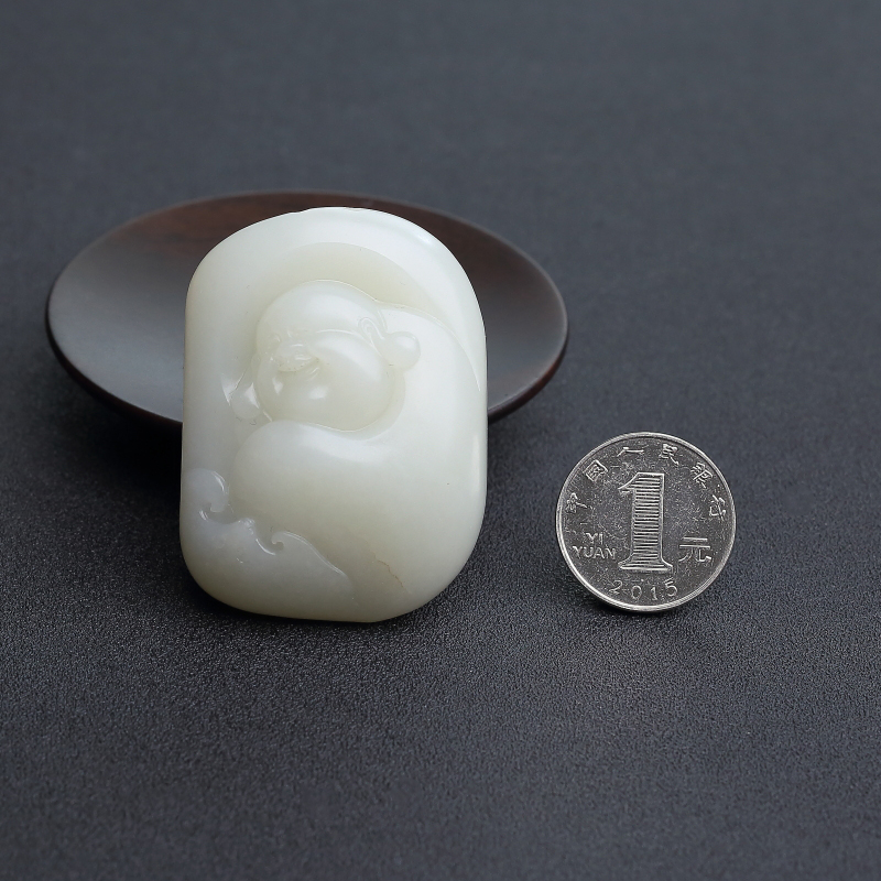 天然和田青白玉弥勒佛手把件 - 红掌柜
