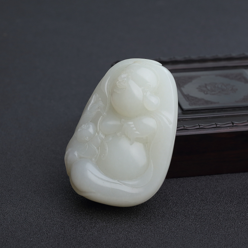 天然籽料和田白玉弥勒佛吊坠 - 红掌柜