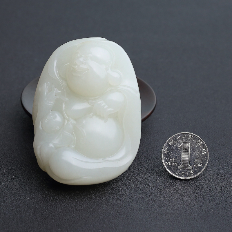 天然和田白玉弥勒佛吊坠 - 红掌柜