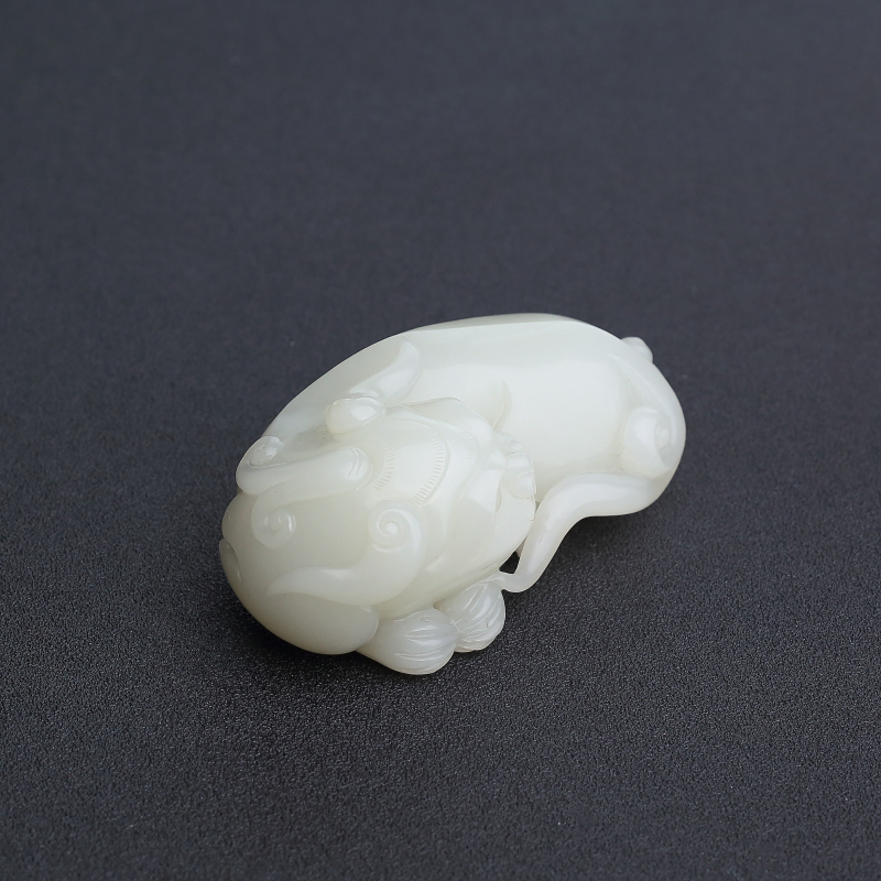 籽料和田白玉貔貅手把件 - 红掌柜