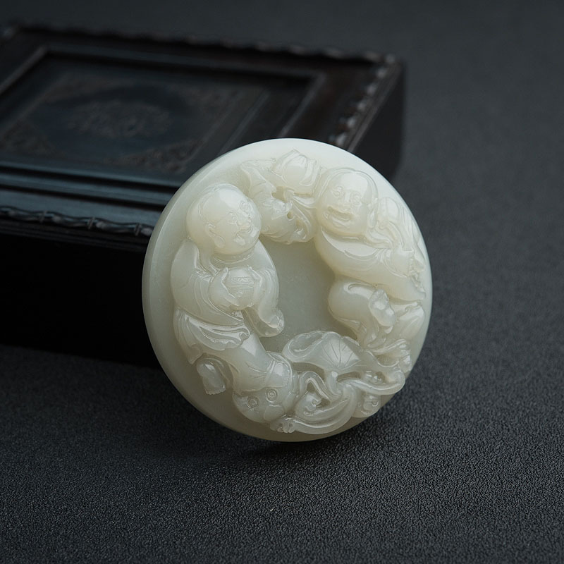 青白玉籽料和合二仙吊坠-红掌柜