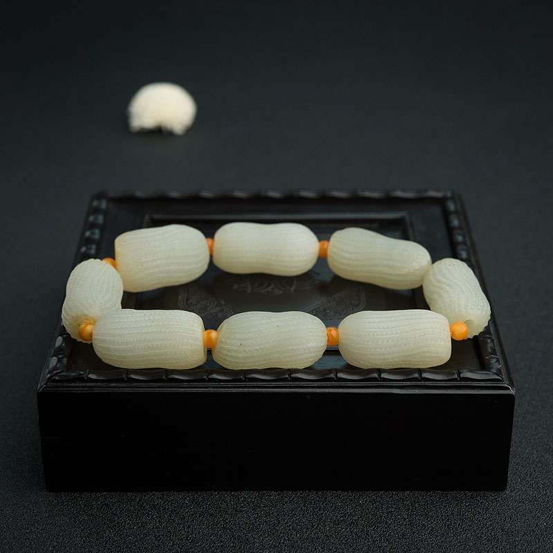 天然籽料青白玉花生手串-红掌柜