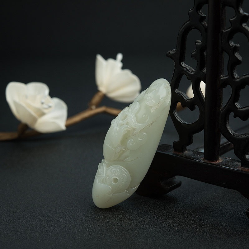 新疆和田青白玉金蟾吊坠-红掌柜