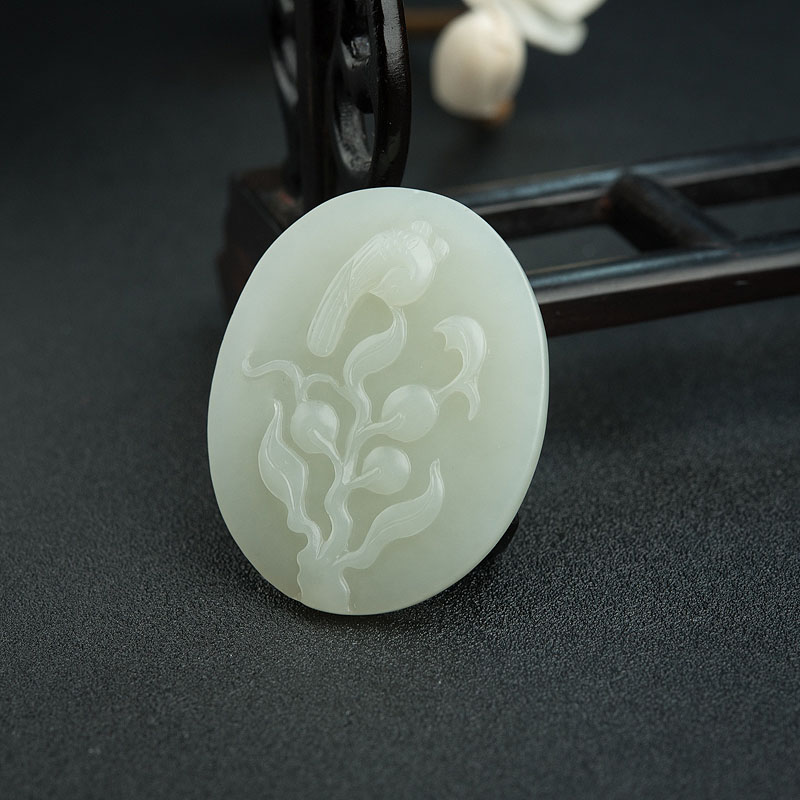 籽料青白玉喜报三元吊坠-红掌柜