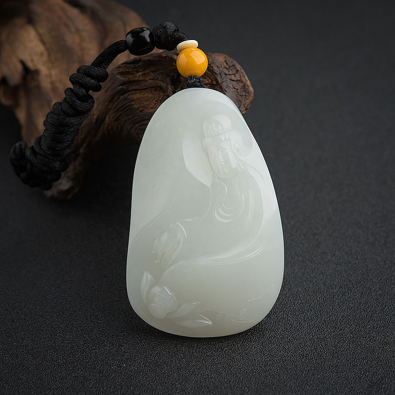 新疆天然和田白玉籽料观音吊坠-红掌柜