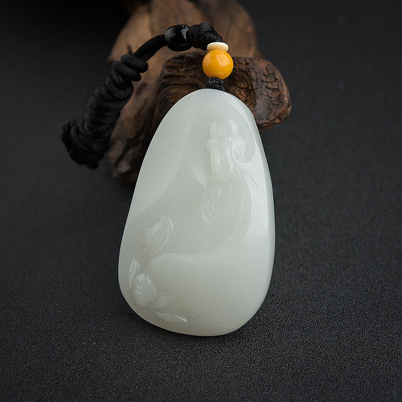 新疆和田白玉籽料观音吊坠-红掌柜