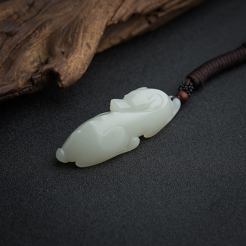 新疆天然和田青白玉籽料吊坠-红掌柜