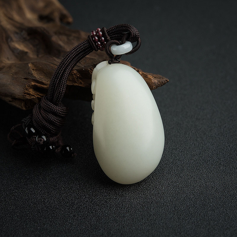 新疆天然和田白玉财神吊坠-红掌柜