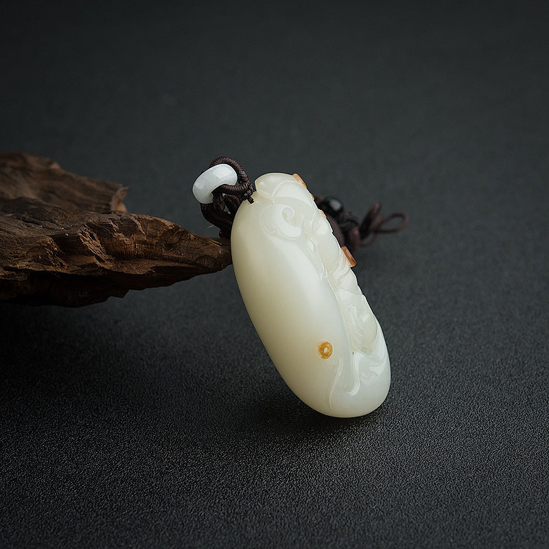 新疆天然和田白玉籽料吊坠-红掌柜