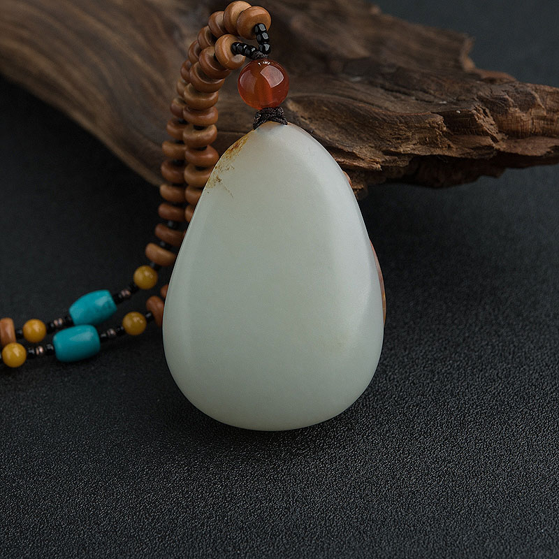 新疆俏色和田玉弥勒佛吊坠-红掌柜