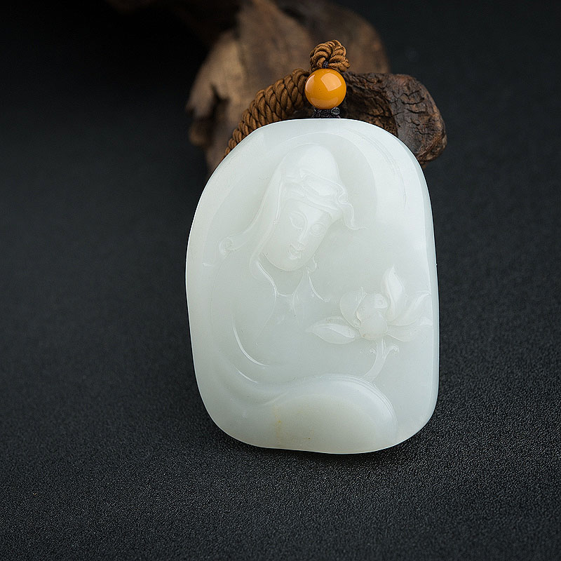 籽料和田白玉观音吊坠 - 红掌柜