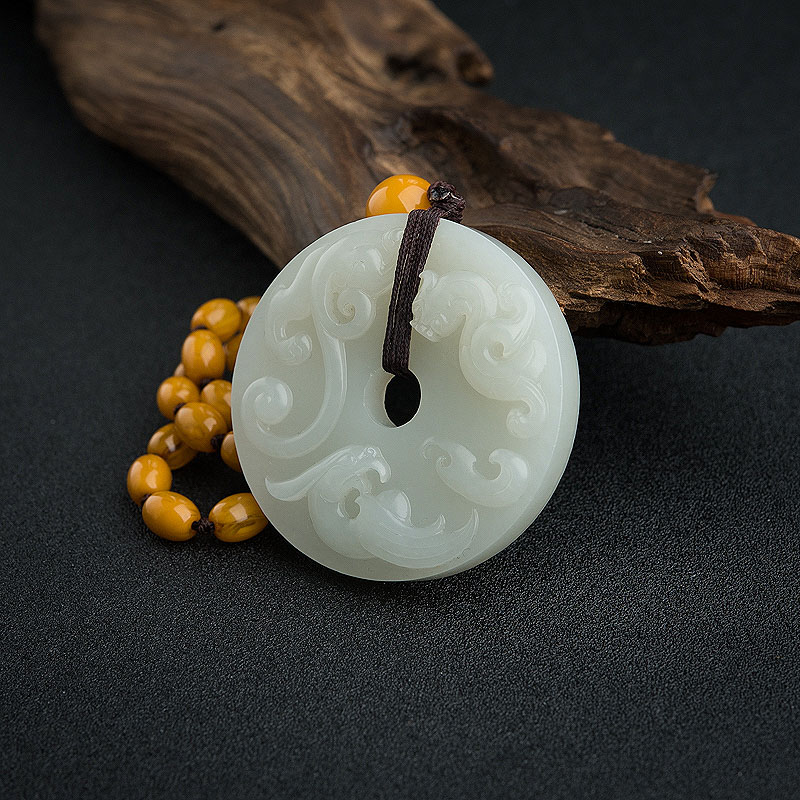 籽料和田玉古龙凤平安扣吊坠 - 红掌柜