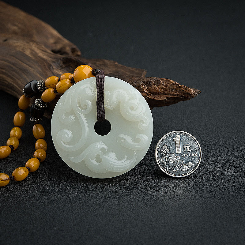 籽料和田玉古龙凤平安扣吊坠 - 红掌柜