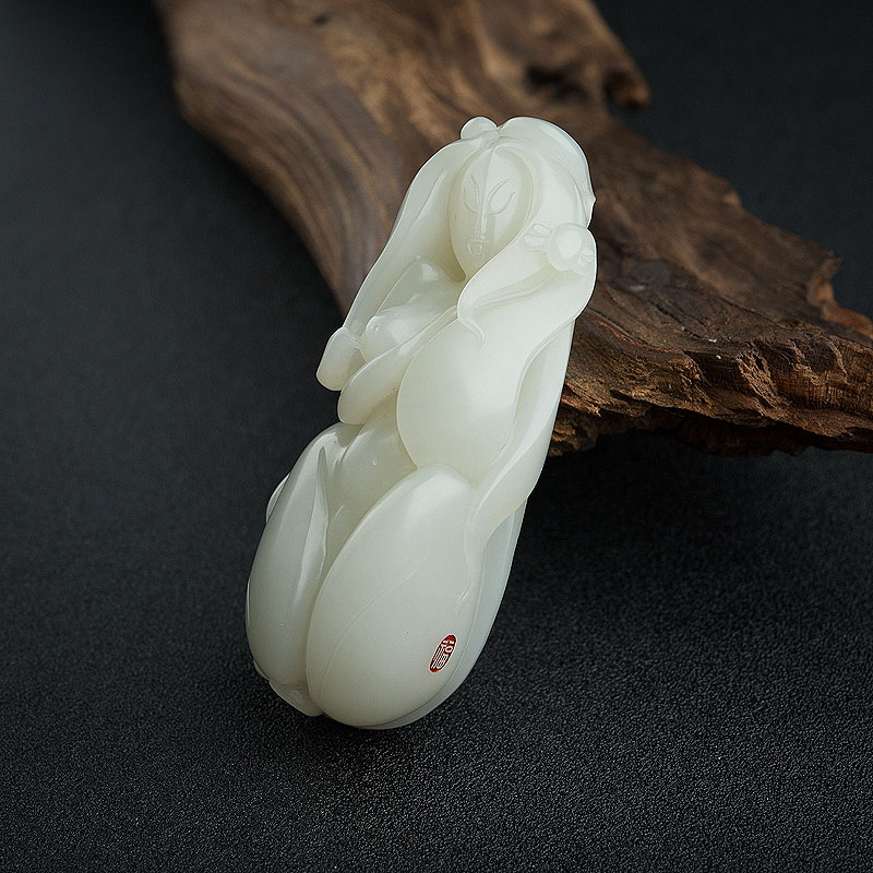 籽料和田青白玉美女吊坠 - 红掌柜