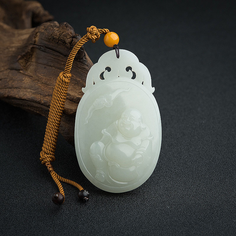 新疆天然籽料和田青白玉福在眼前吊坠 - 红掌柜