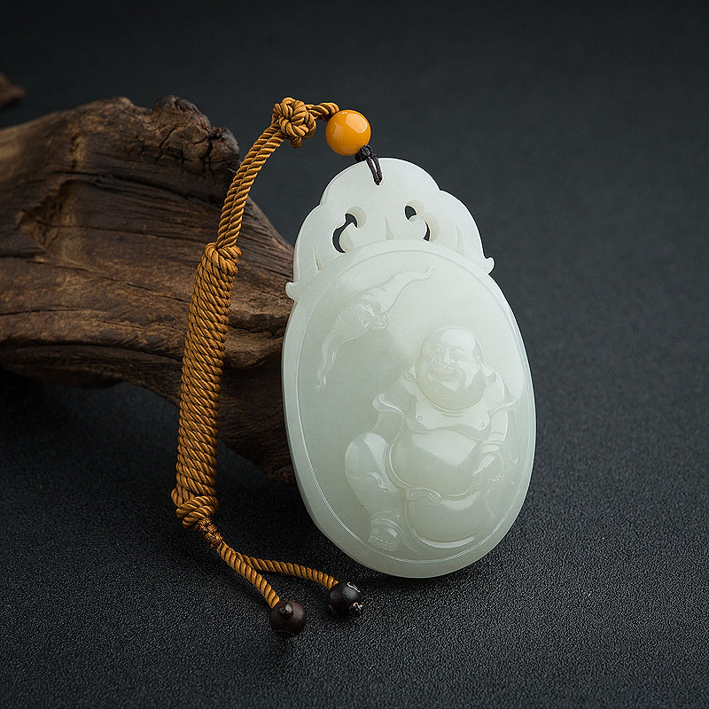 天然籽料和田青白玉福在眼前吊坠 - 红掌柜