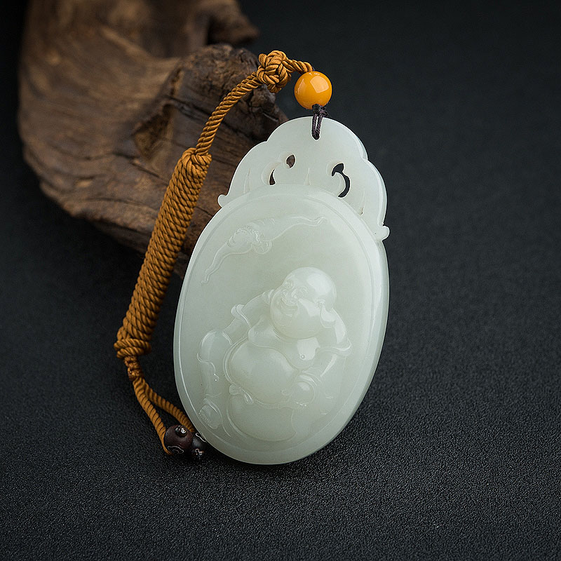 籽料和田青白玉福在眼前吊坠 - 红掌柜