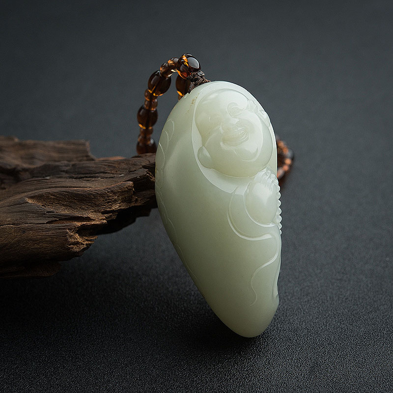天然籽料和田青白玉佛吊坠 - 红掌柜