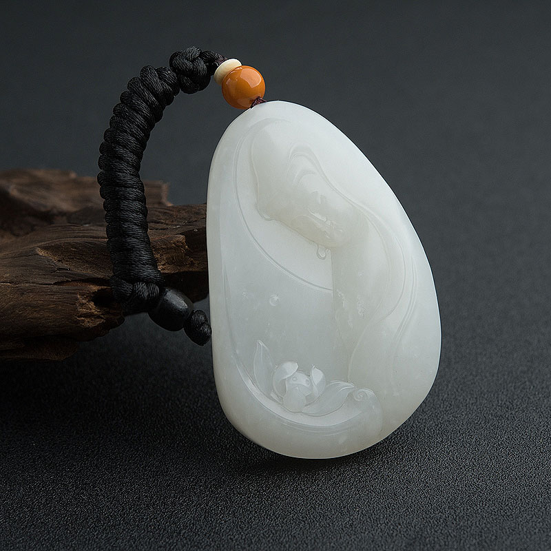天然籽料和田白玉观音吊坠 - 红掌柜