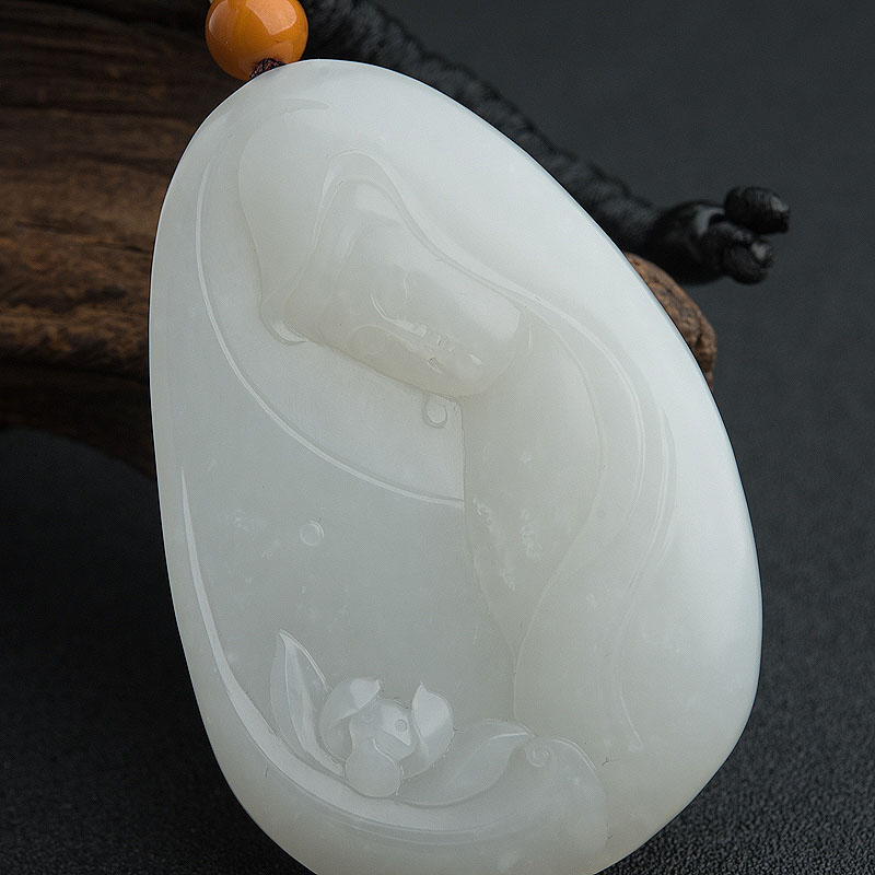 新疆籽料和田玉观音吊坠 - 红掌柜