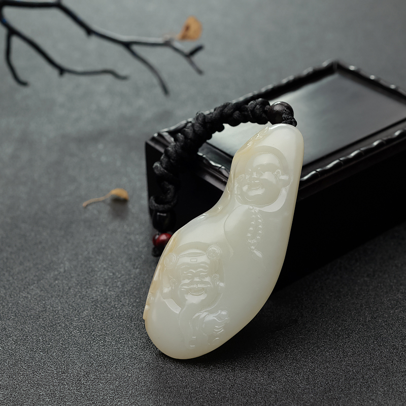 俏色和田玉籽料弥勒佛吊坠 - 红掌柜