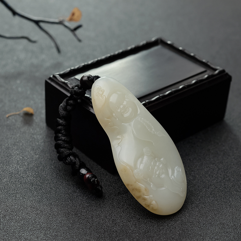 和田玉籽料弥勒佛吊坠 - 红掌柜