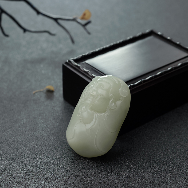 和田青白玉籽料财神吊坠 - 红掌柜