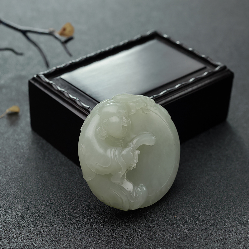 新疆和田玉籽料击鼓童子吊坠 - 红掌柜