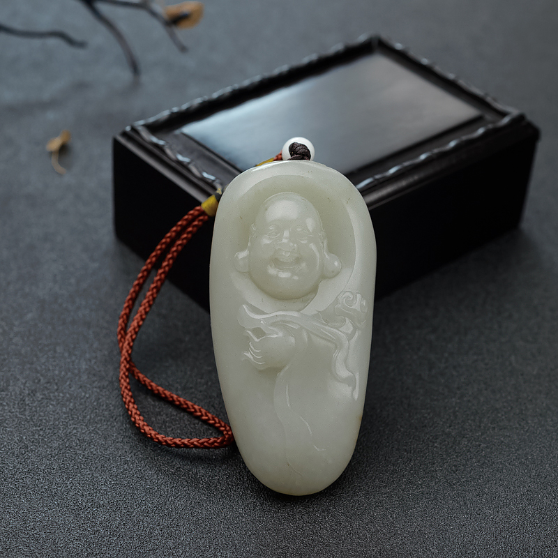 新疆和田青白玉籽料弥勒佛吊坠 - 红掌柜