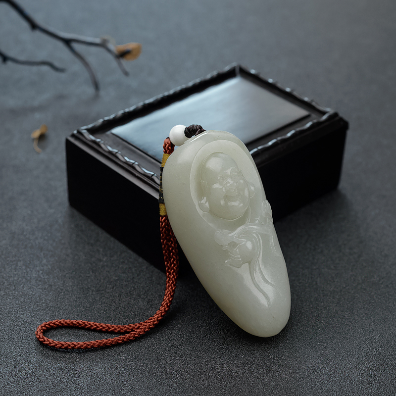 新疆和田玉籽料弥勒佛吊坠 - 红掌柜