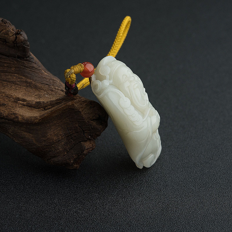 新疆籽料和田青白玉财神吊坠 - 红掌柜