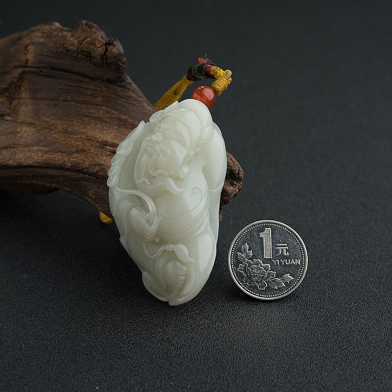 天然籽料和田玉财神吊坠 - 红掌柜