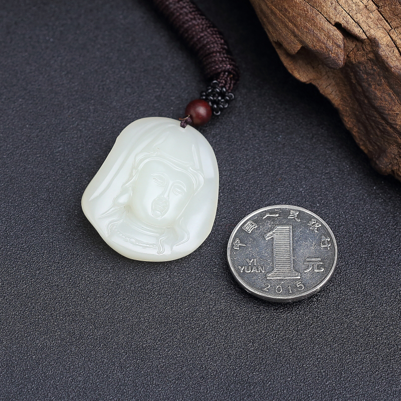 天然和田青白玉观音吊坠 - 红掌柜