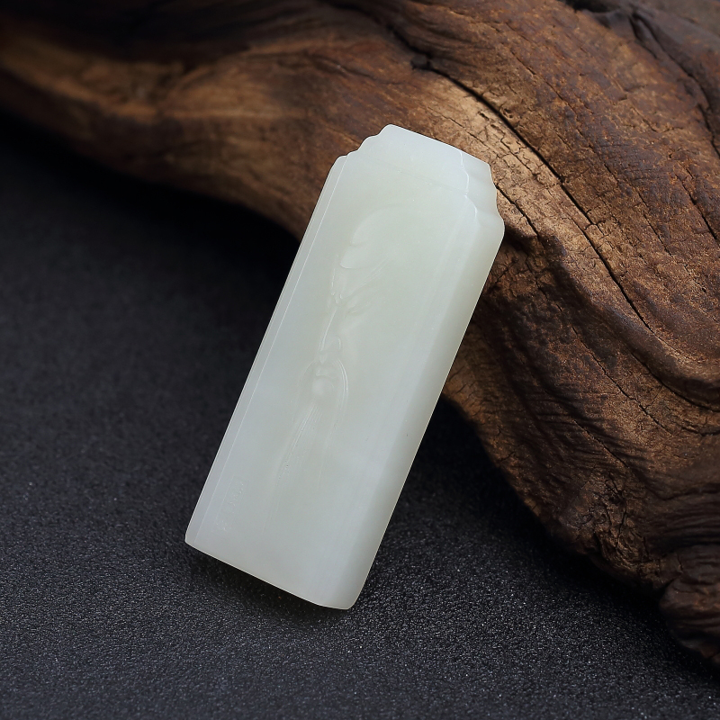 天然籽料和田青白玉关公吊坠 - 红掌柜