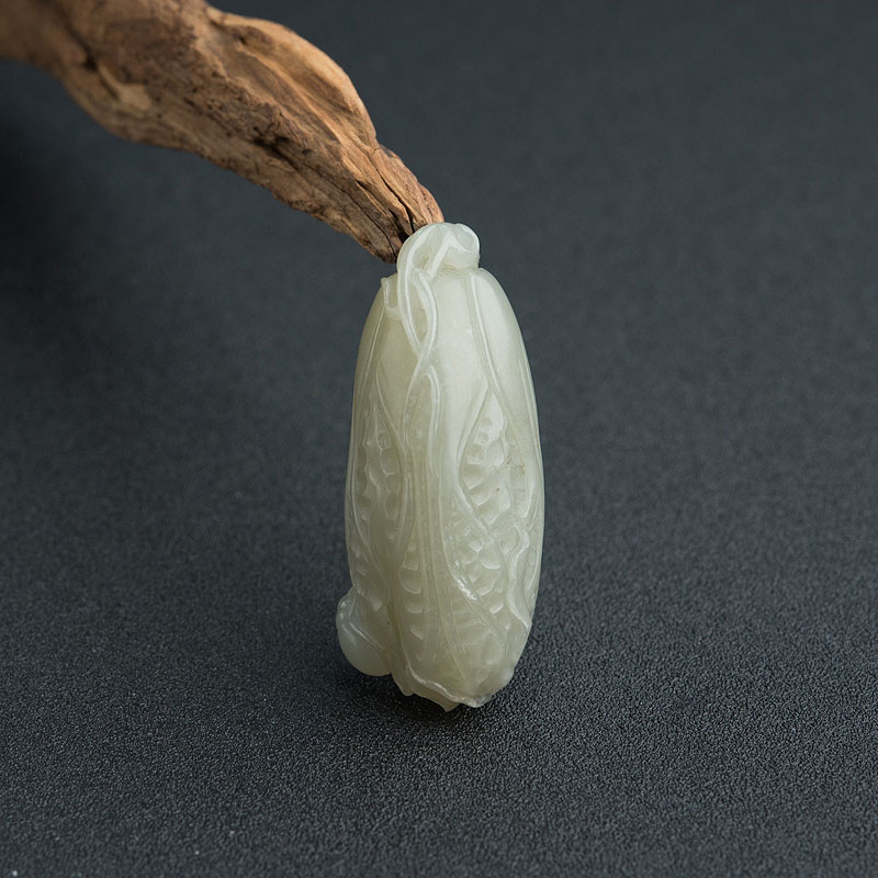 新疆天然和田青白玉白菜吊坠-红掌柜