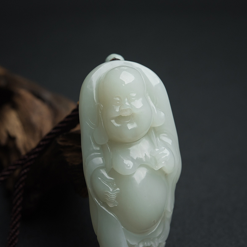 青海山料青白玉弥勒佛-红掌柜