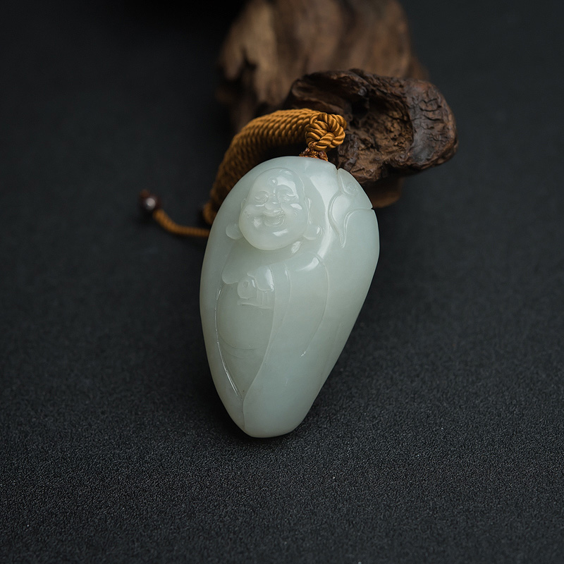 新疆和田白玉弥勒佛吊坠-红掌柜