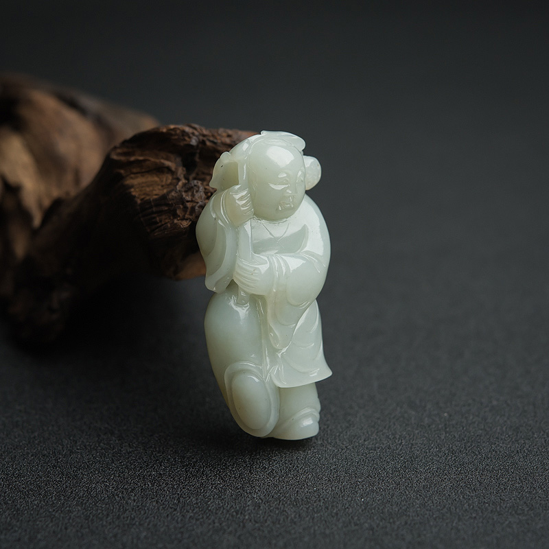 籽料和田青白玉童子吊坠-红掌柜