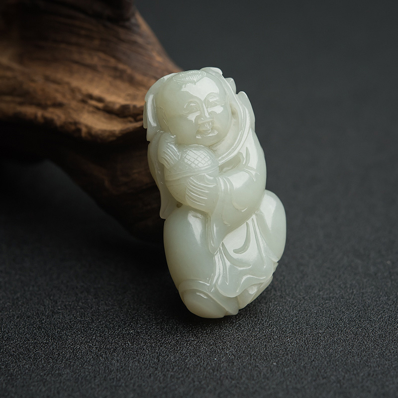 新疆籽料和田青白玉童子-红掌柜