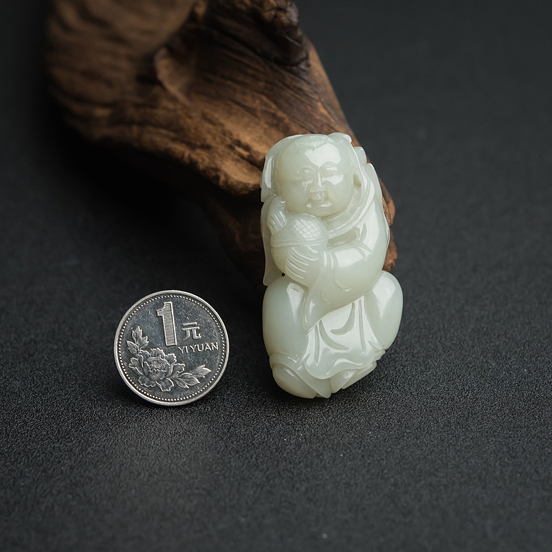 籽料和田青白玉童子-红掌柜