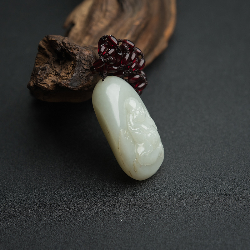 新疆籽料和田青白玉弥勒佛-红掌柜