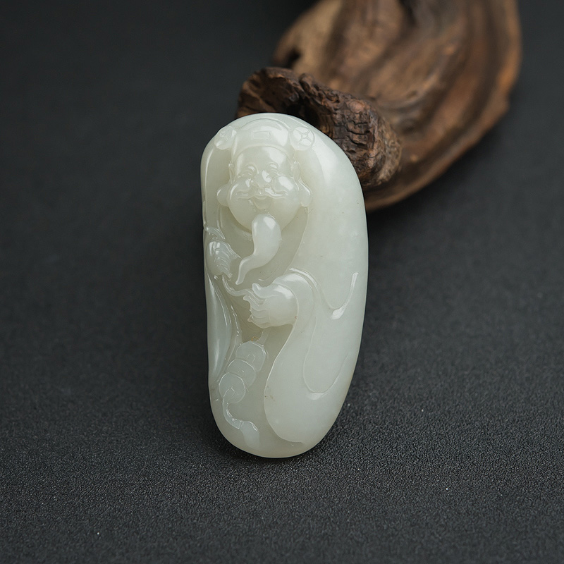 新疆籽料和田青白玉财神吊坠-红掌柜