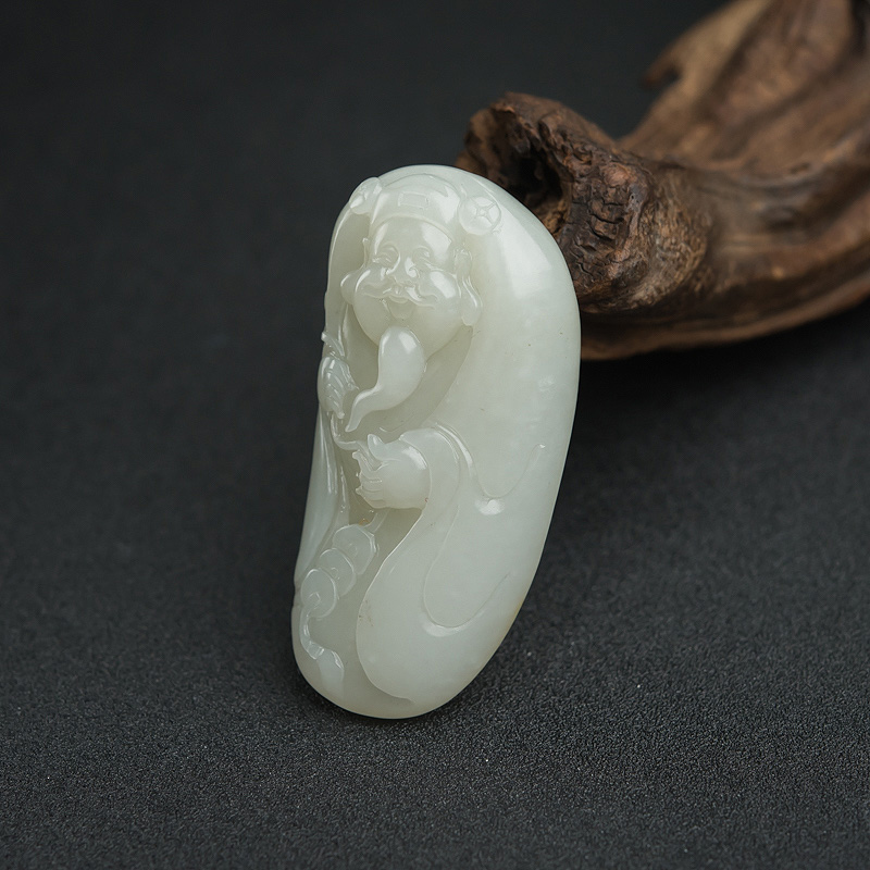 新疆和田青白玉财神吊坠-红掌柜