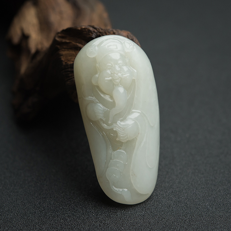 新疆籽料和田青白玉财神-红掌柜