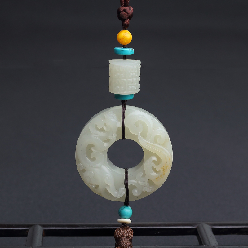 新疆籽料和田青白玉古龙凤吊坠-红掌柜