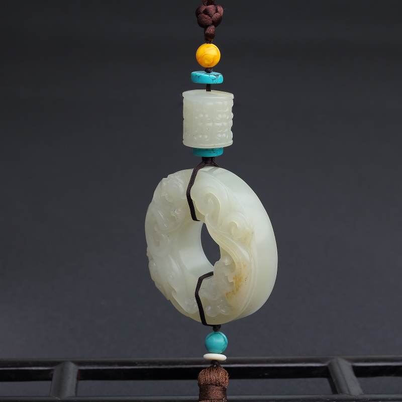 籽料和田青白玉古龙凤吊坠-红掌柜