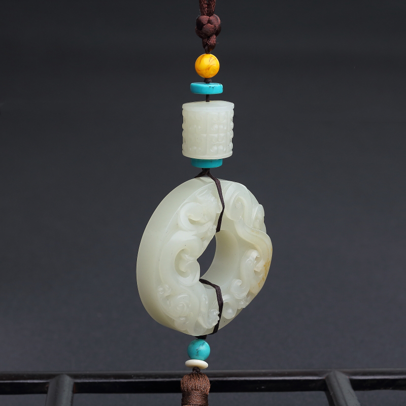 新疆和田青白玉古龙凤吊坠-红掌柜