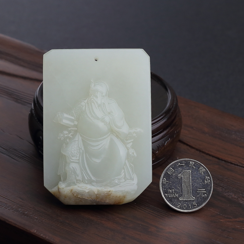 籽料和田玉关公吊坠-红掌柜